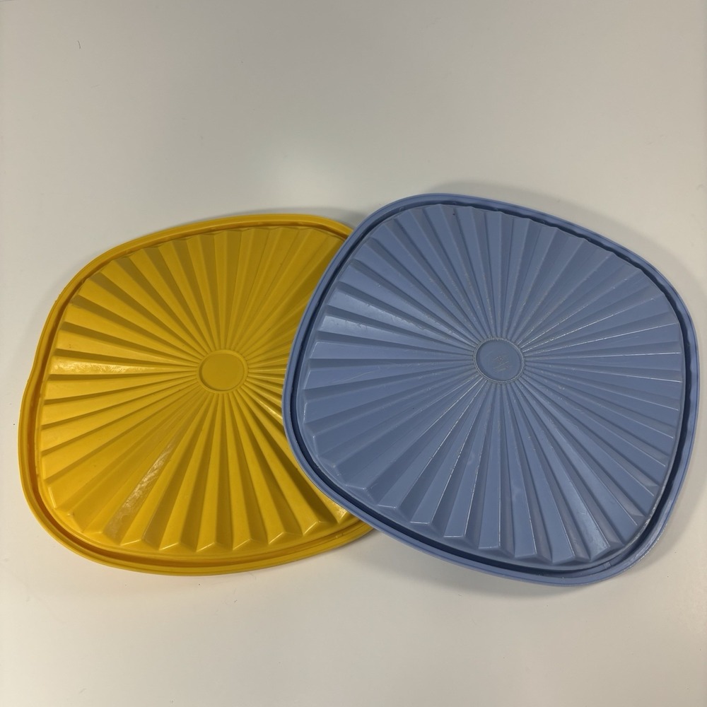 Vintage 70s Yellow Blue Square Tupperware Sunburst Lid‎ 8" Replacement